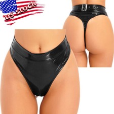 Womans Leather Shorts Underwears Wet Look High Cut Thong Bottom Hot Pants