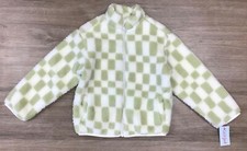 Girls' Checkered Plaid Faux Sherpa Fleece Zip Front High Pile Jacket Size L