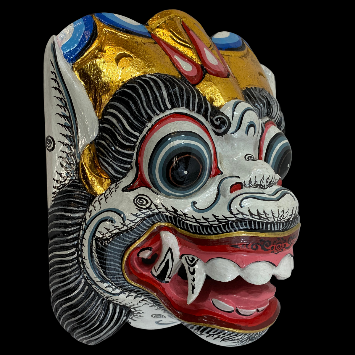 Balinese Hanuman Mask White Monkey Hand Carved Wood Polychrome