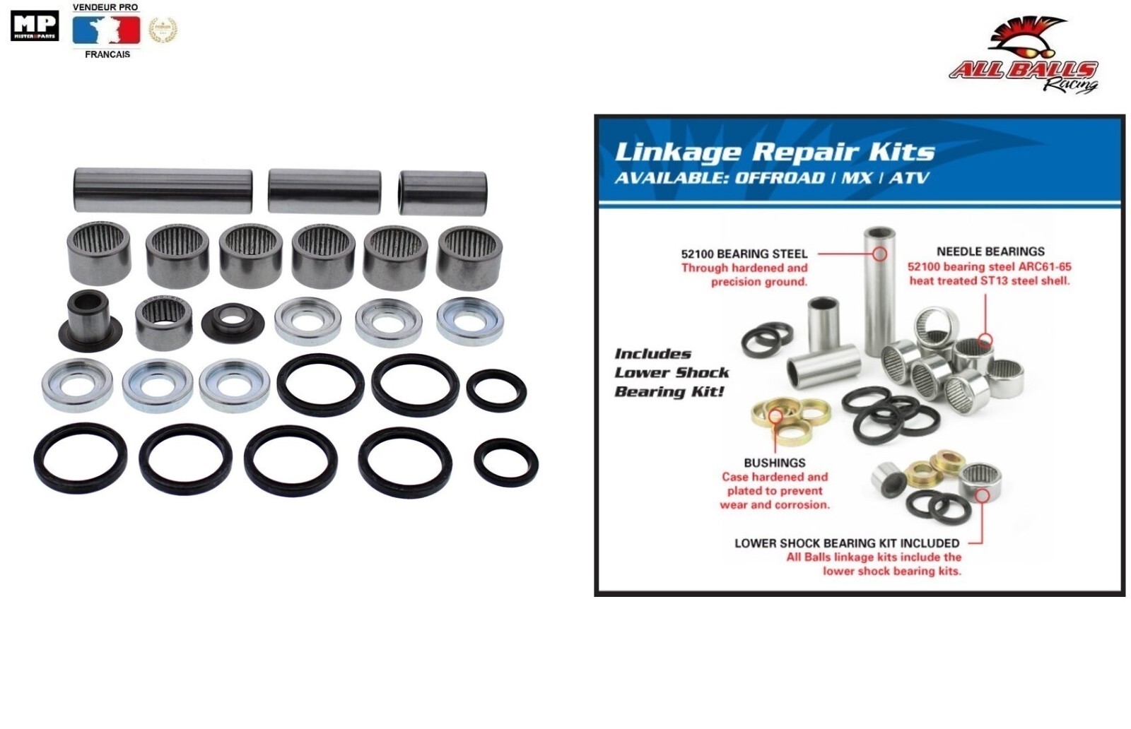 Roulements de biellette d'amortisseur haute précision 27-1194 pour KX450X