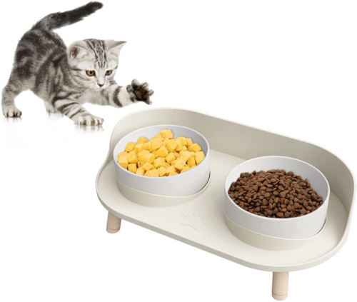 Elevated Cat Food Bowls w/ No-Spill Design, Ceramic Cat Bowls for Food and Water - Picture 1 of 8