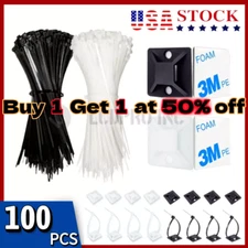 100PCS Cable Ties 4" Zip Mounts Nylon Black White Heavy Duty Weather Resistant