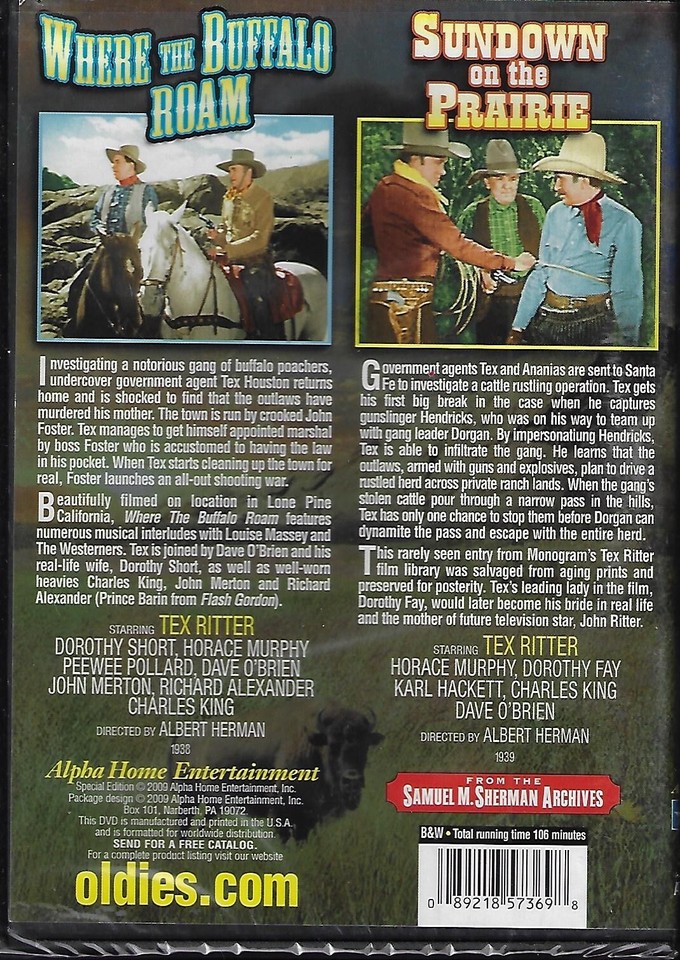 Where the Buffalo Roam / Sundown on the Prairie (DVD, 2009) New eBay