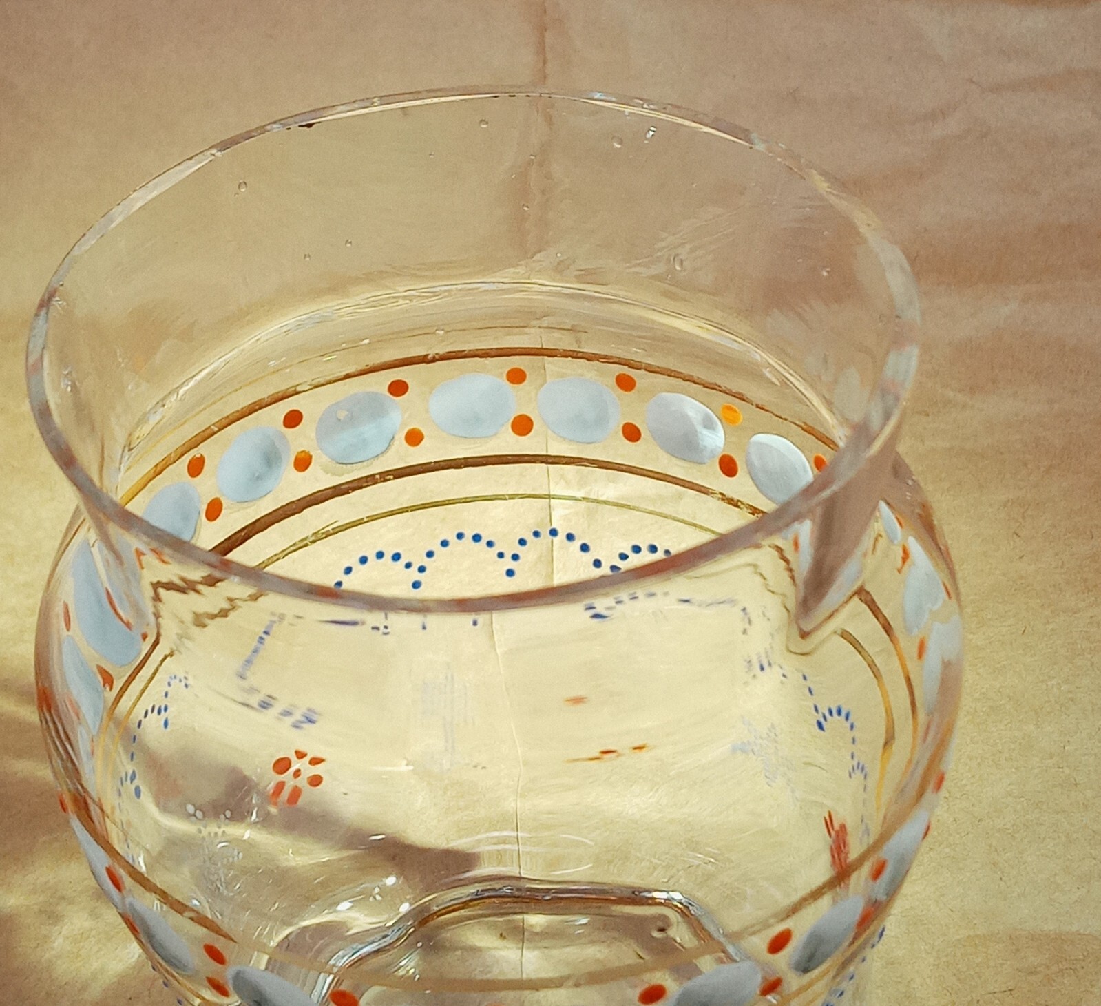 Antique Art Glass Vase Blown Hand Painted Enamel Clear 4.5" tall