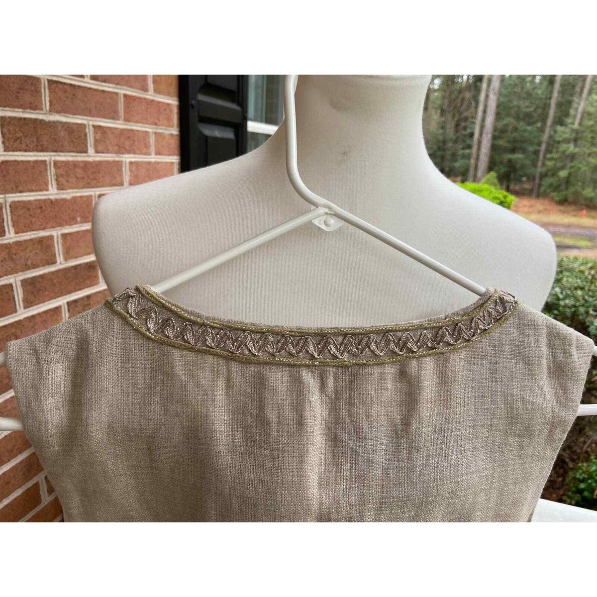 beige dress with pearls Miss Circle Women's Lainey Gold Satin Sequin Pearls Beaded Maxi Dress
