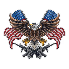 Eagle United States American Flag and Machine Gun Bumper Sticker Military 5"