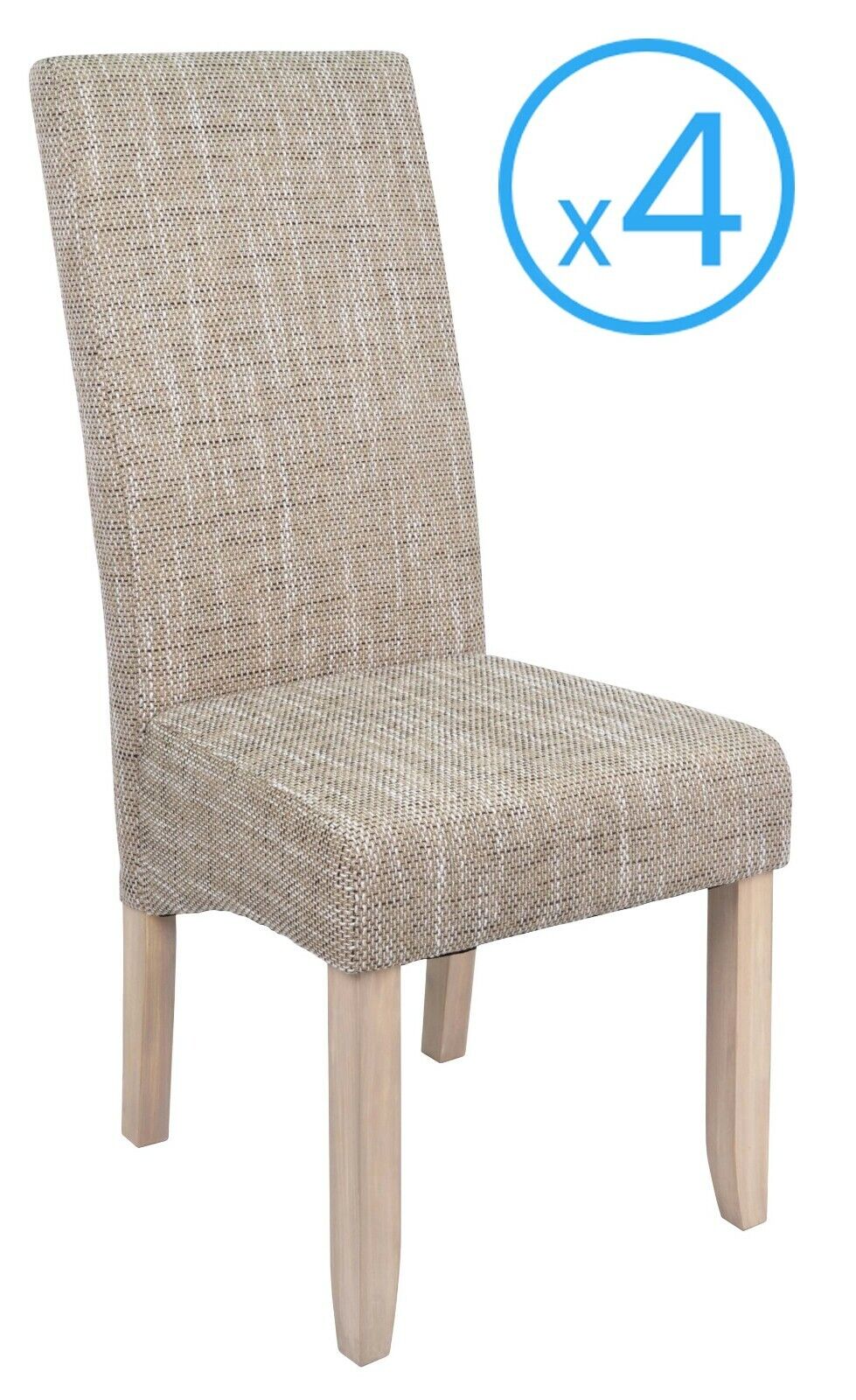 Pack 4 sillas comedor-salón tela color arena estructura de madera 47x108x62cm