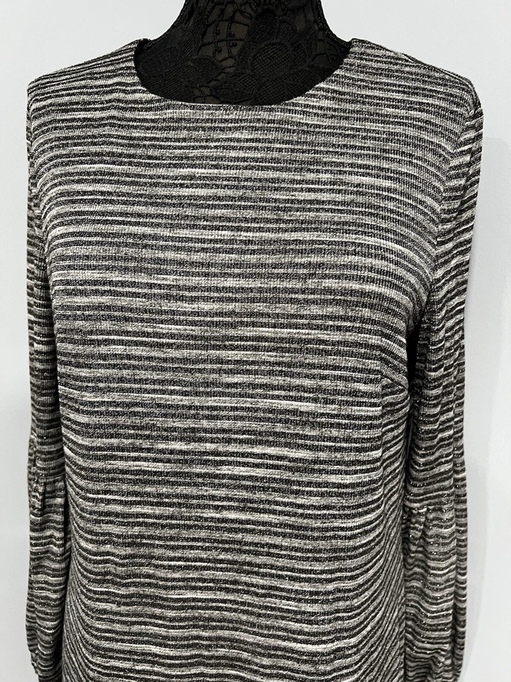 Vestido recto metálico manga larga globo gris plateado para mujer London Times 14 Foto 2 de 4