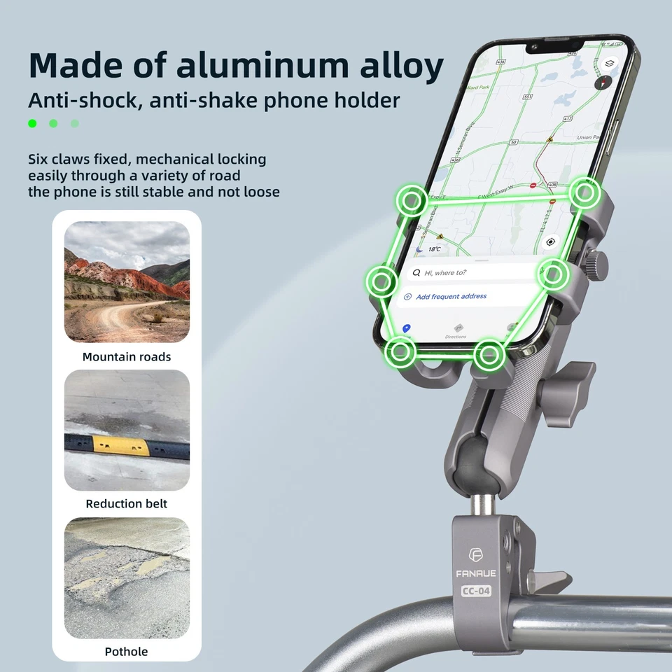 FANAUE Motorcycle Phone Mount with Shock Absorber Universal for 5.5-7.0 Inch - Image 2 of 4