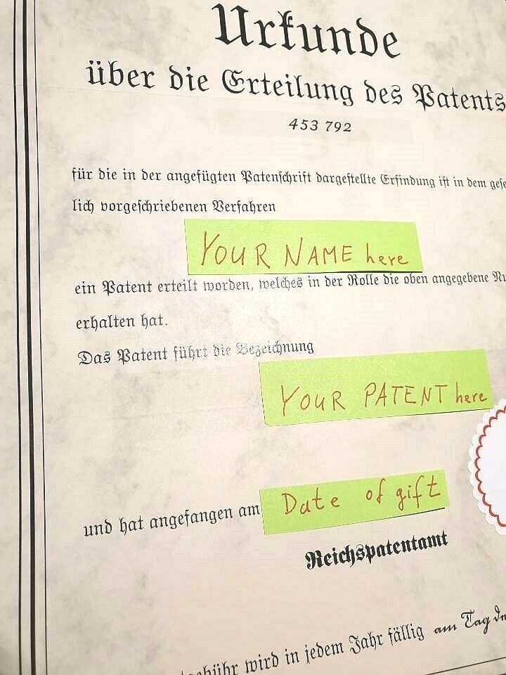YOUR name German Patent Certificate Document Deed Germany V1 Missile