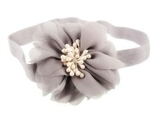 Gray Chiffon Flower Pearl Girl Baby Headband Bow Newborn 0-18 for Photos Wedding