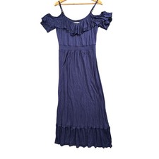 Michael Kors Womens S Blue Boho Cold Shoulder Maxi Dress Studded Ruffle Indie