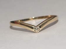 Delicate 9ct Yellow Gold Diamond Wishbone Ring Size P 1/2