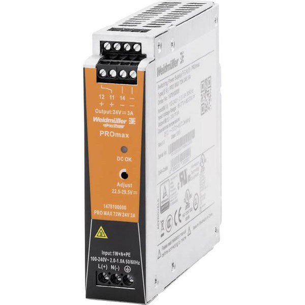 Weidmüller PROmax Rail mounted PSU 24V DC 3A 72W compact design