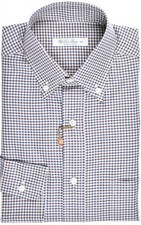 Loro Piana Men's L Basic Fit Blue and Red Checked Dress Shirt 100 Cotton