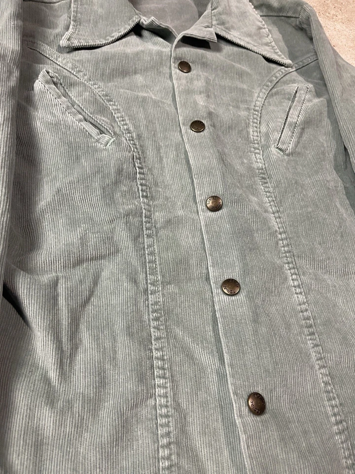 Винтажная зеленая вельветовая рубашка куртка Sage 70-е Tobias мужская размер средний на пуговицах США - Изображение 2 из 4