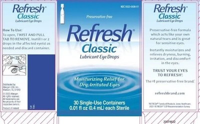 Refresh Lubricant Eye Drops Classic Sensitive Sterile Single Use 30ct -5 boxes
