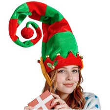 Comfortable Red and Green Plush Elf Hat for Adults - Ideal for Christmas Parties