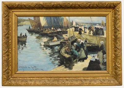 Roberto le Rossett - Gerahmtes Öl Von 1909, Entladen Des Fangs