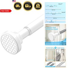 Shower Curtain Rod Tension Adjustable Stainless Steel No Drilling White