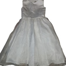 Davids Bridal Flower Girl Communion Dress Size 6 White Beaded Satin Chiffon