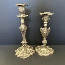Vintage Baroque Rococo Style Silver Plated Candle Stick Holders Set of 2 Heavy
