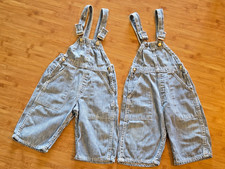 VNTG  BLUE & WHITE STRIPE BABY COTTON BIB OVERALLS,  HOME MADE, 6-9 MOS?, 2 PAIR