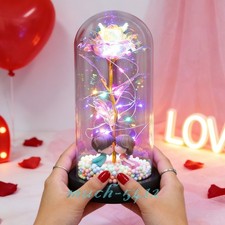 Forever Crystal Rose In Glass Dome Eternal LED Light Flower Valentine's Day Gift