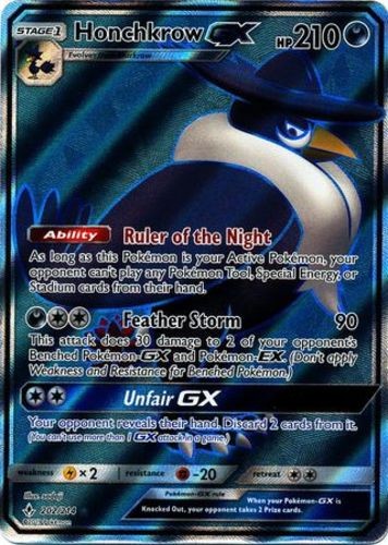 NM-Mint Honchkrow GX - 202/214 - Full Art Ultra Rare Pokemon Unbroken Bonds
