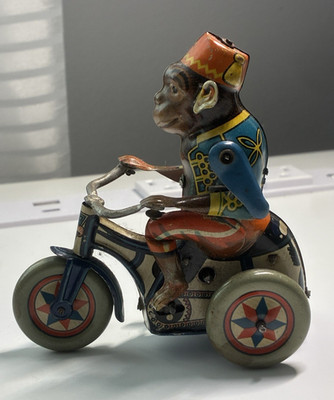Vintage Monkey Arnold On Tricycle GERMANY Wind Up Metal Tin Toy.