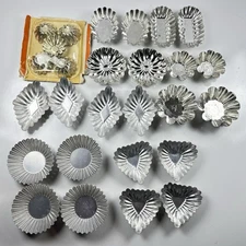 Mini Tart Tins Molds Metal Fluted Set of 37 Pastry Heart Diamond Oval Baking Vtg