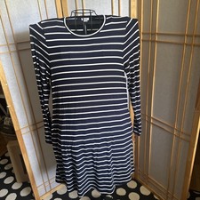 J. Crew Navy Blue White Striped Stretch Long Sleeve Dress Size Large EUC-Mint