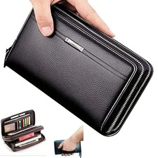 Men Large Capacity Wallet Long Zipper Purse Synthetic Leather Clutch Business Ha
