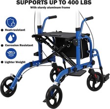 Rollator Walker  Transport Chair 2 in 1 for Seniors Folding Walker Wheelchair