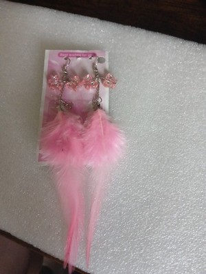 Pink Feather Dangling Earrings