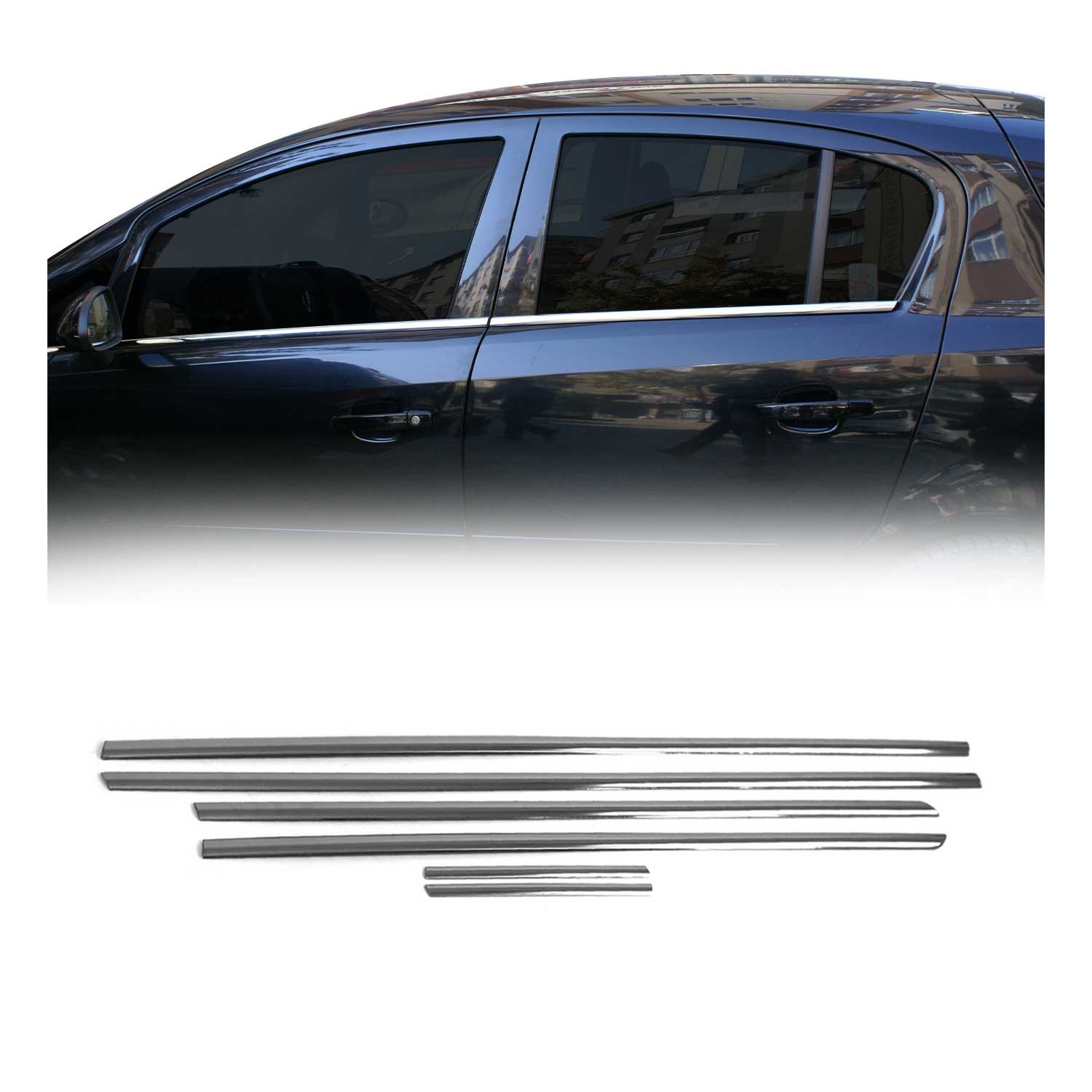 Garniture de fenêtre Opel Corsa D HB, baguettes inox de protection anti-rayures