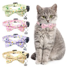 Set of 4 Breakaway Cat Collars with Bow Tie and Bell Floral Kitten Collars