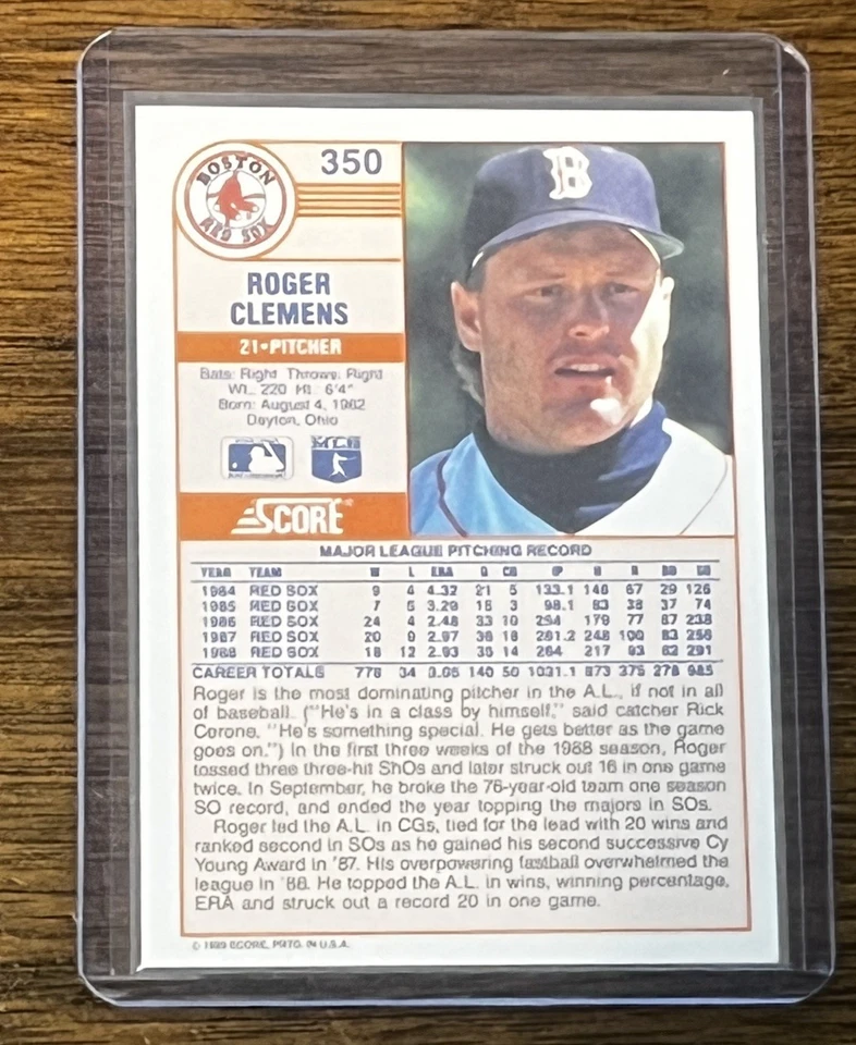Puntuación #350 1989 Roger Clemens - Medias Rojas de Boston - error 778 victorias profesionales  Foto 2 de 2