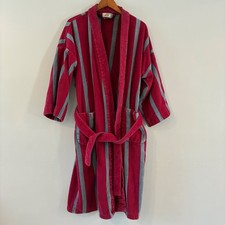 Vtg Bill Blass Terry Cloth Robe Burgundy Grey Striped Cotton Retro Loungewear