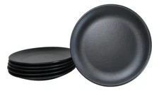 Pack Of 6 Black Silk Melamine Round Dinner Plates 10"D Restaurant Supply