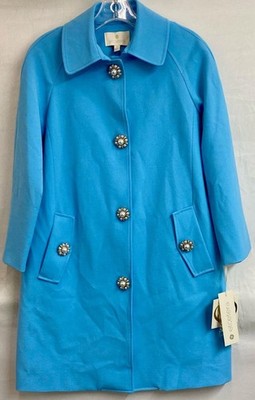 Etcetera Dixie Blue Embellished Button Collared Mid-Length Overcoat Women's 0
