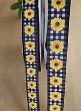 5/8 7/8" 1 YD Sunflower Grosgrain Ribbon Summertime Flowers Buffalo Plaid