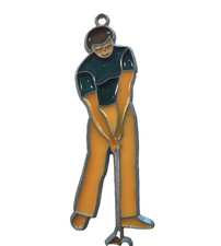 Vtg playing golf Stained Glass Suncatcher Ornament/ wall hanging 5" blue beige