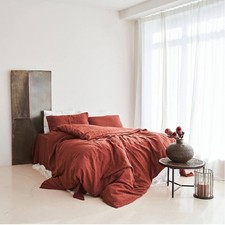 Marron Linen Duvet Cover and 2 Pillow Cover Boho Linen Comfoter Bedding Set,