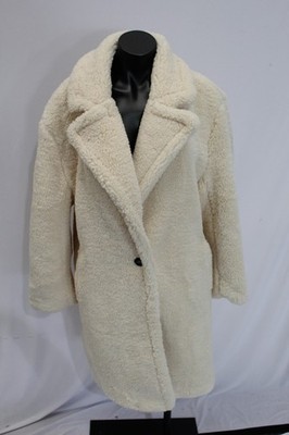Love Tree Women's Long Sleeve Notch-Collar Teddy Coat MP7 Cream Large NWT