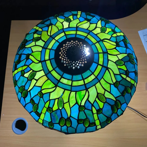 LAMPE DE TABLE TIFFANY 16 POUCES VERT STYLE LIBELLULE ABAT-JOUR EN VERRE TEINTÉ DÉCORATION INTÉRIEURE - Photo 5/9
