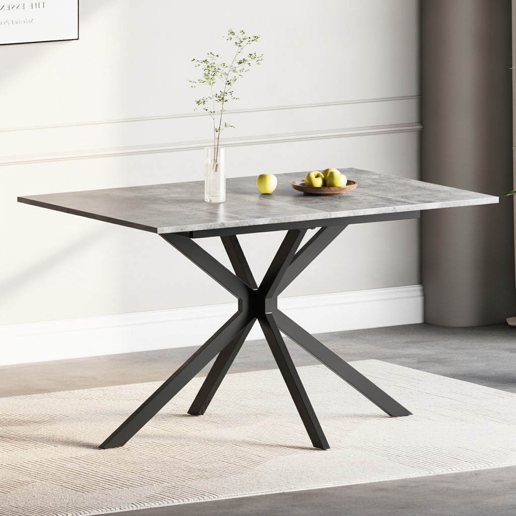 Extendable Dining Table Grey Concrete Effect 120-160cm Rectangular Kitchen Table