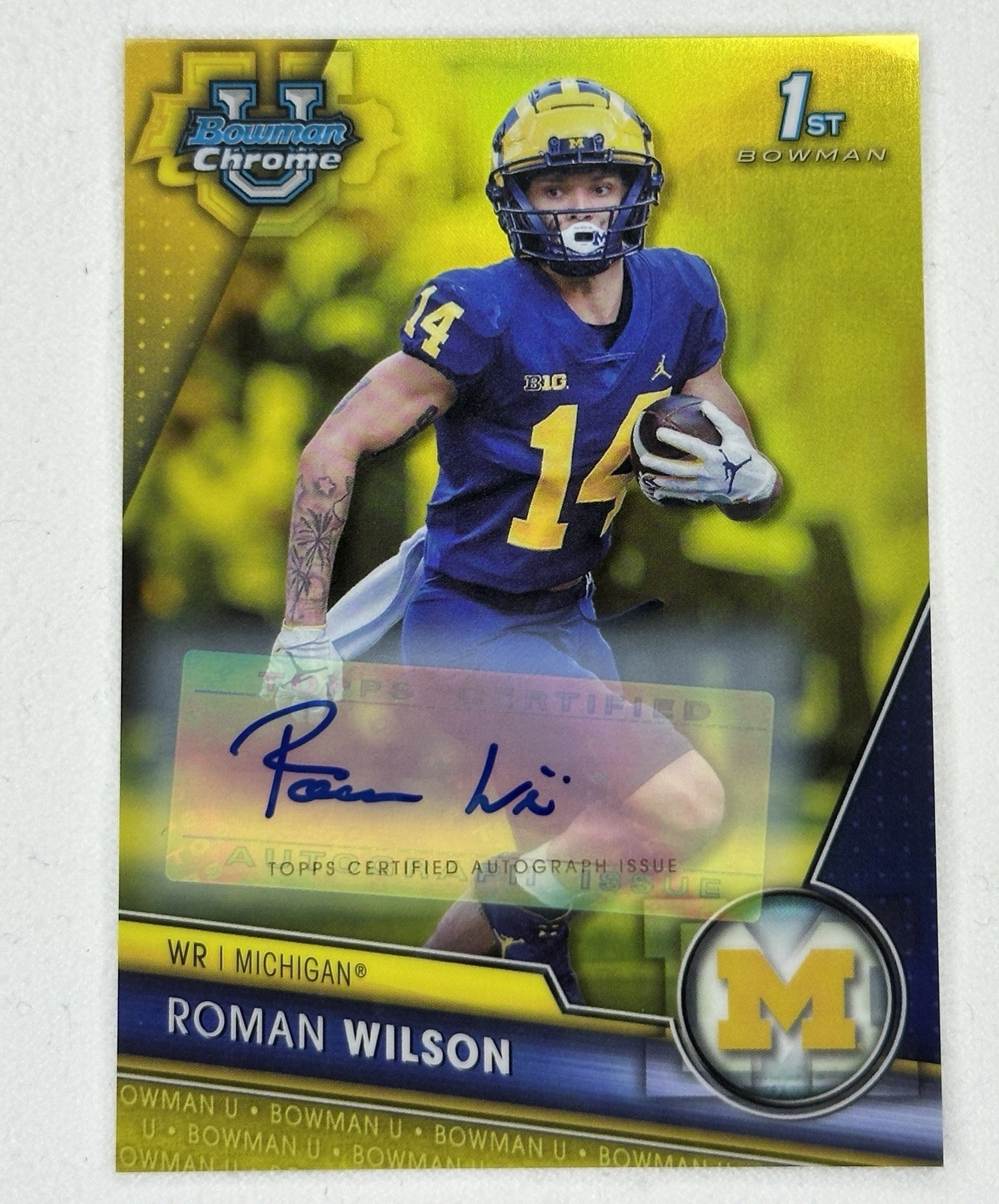2023 Bowman University Chrome Roman Wilson 1st Auto Yellow /75 Michigan