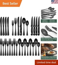 24-Piece Black Silverware Set with Steak Knives, Black Flatware Set for 4, Fo...