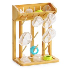 Bamboo Baby Bottle Drying Rack, Space Saving Kitchen Bottles Holder Organizer...